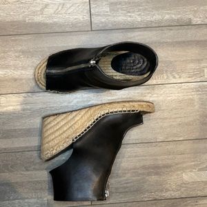 Celine Womens Leather Braided Raffia Platform Zip Up Wedges Black Size 9